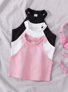 Toddler Girls 3pcs Solid Halter Top - Multicolor - View 1