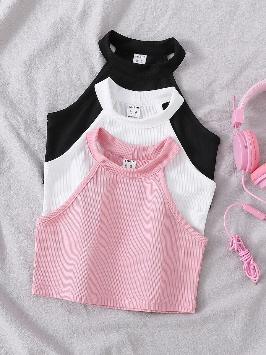 Toddler Girls 3pcs Solid Halter Top - Multicolor - View 1