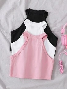 Toddler Girls 3pcs Solid Halter Top - Multicolor - View 2