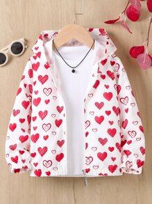 SHEIN Toddler Girls Heart Print Hooded Jacket Without Tee - White - View 1