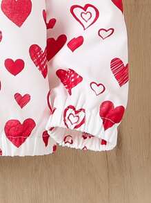 SHEIN Toddler Girls Heart Print Hooded Jacket Without Tee - White - View 3