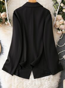 Franclia Plus Double Breasted Lapel Neck Blazer - Black - View 2