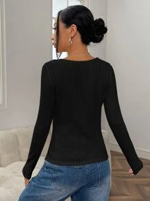 SHEIN EZwear Square Neck Ribbed Knit Tee