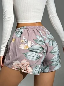 Floral Print Bow Front Sleep Shorts - Multicolor - View 2