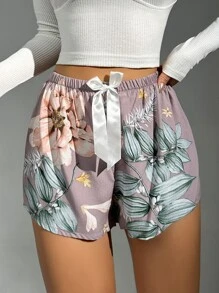 Floral Print Bow Front Sleep Shorts - Multicolor - View 3