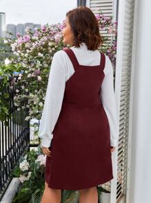 SHEIN Frenchy Plus 1pc Button Detail Pinafore Dress - Burgundy - View 2