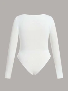 SHEIN EZwear Body con diamante de imitación con patrón de corazón & de alas de cuello cuadrado - Blanco - Ver 2