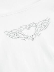 SHEIN EZwear Body con diamante de imitación con patrón de corazón & de alas de cuello cuadrado - Blanco - Ver 3