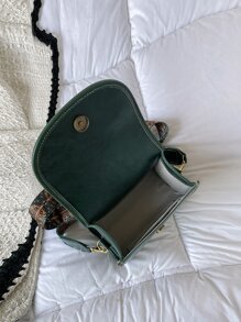 迷你針腳細節翻蓋方包 - 墨綠色 - 查看 5