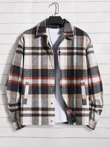 Manfinity Men Plaid Print Drop Shoulder Jacket Without Tee - Multicolor - View 5