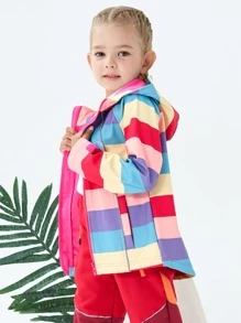 Toddler Girls Soft Striped Colourblock Raglan Sleeve Zip Up Hooded Coat - Multicolor - View 7