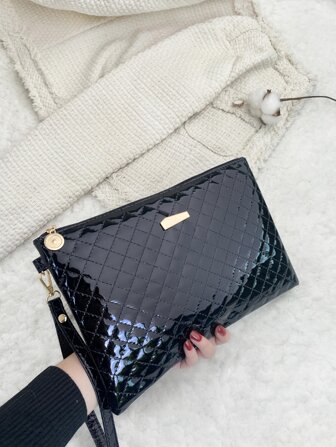 Evening Bag,Dinner Bag Glamorous,Elegant,Exquisite,Quiet Luxury Holographic Quilted Detail Metal Decor Clutch Bag With Wristlet For Party Girl,Woman,Bride Perfect For Party,Dinner/Banquet,For