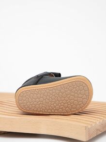 Infant Litchi Embossed Bow Decor Ankle Strap Flats - Black - View 2