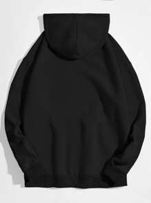 Manfinity Hypemode Men 1pc Cartoon Embroidery Kangaroo Pocket Drawstring Hoodie - Black - View 2