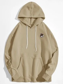 Manfinity Hypemode Men 1pc Cartoon Embroidery Kangaroo Pocket Drawstring Hoodie - Khaki - View 3