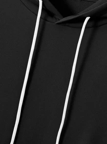 Manfinity Hypemode Men 1pc Cartoon Embroidery Kangaroo Pocket Drawstring Hoodie - Black - View 4