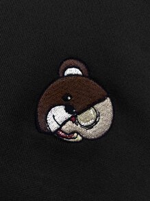 Manfinity Hypemode Men 1pc Cartoon Embroidery Kangaroo Pocket Drawstring Hoodie - Black - View 5