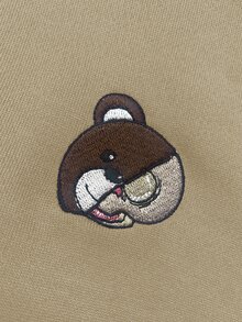 Manfinity Hypemode Men 1pc Cartoon Embroidery Kangaroo Pocket Drawstring Hoodie - Khaki - View 5