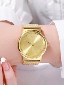 Mesh Strap Round Pointer Quartz Watch As A Gift For Students Returning To School