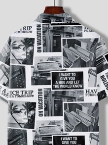 Manfinity Men Slogan Graphic Button Through Shirt - Black and White - View 3