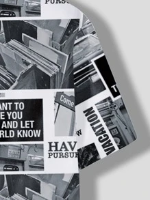 Manfinity Men Slogan Graphic Button Through Shirt - Black and White - View 4