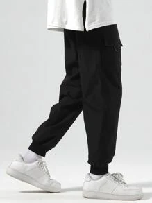 Manfinity EZcore Men Letter Patched Cargo Trousers - Black - View 2