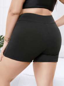 SHEIN Swim Curve Summer Beach Plus Asymmetric Waist Bikini Bottom - Black - View 2