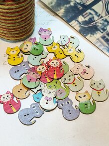 50入組貓形鈕扣 - 彩色 - 查看 1