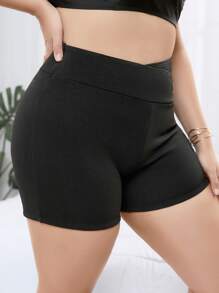 SHEIN Swim Curve Summer Beach Plus Asymmetric Waist Bikini Bottom - Black - View 3