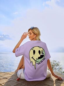 SHEIN Unity Slogan & Expression Print Drop Shoulder Tee YOU DO YOU - Lilac Purple - View 3