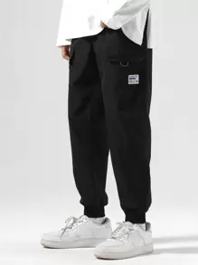 Manfinity EZcore Men Letter Patched Cargo Trousers - Black - View 5