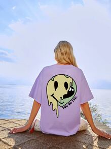 SHEIN Unity Slogan & Expression Print Drop Shoulder Tee YOU DO YOU - Lilac Purple - View 6