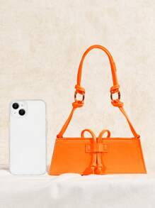 SHEIN SXY 簡約素色女士迷你日常單肩包 - 橘色 - 查看 5