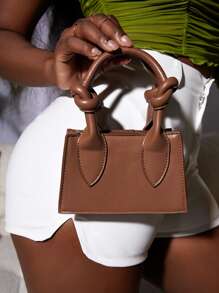 SHEIN SXY Mini Knot Decor Double Handle Square Bag - Brown - View 3