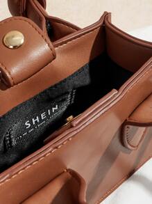 SHEIN SXY Mini Knot Decor Double Handle Square Bag - Brown - View 5