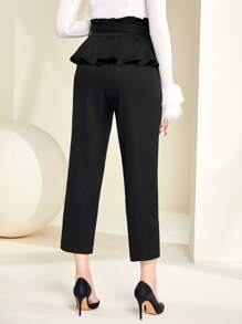 Modelyn Ruffle Trim Belted Trousers - Black - View 2