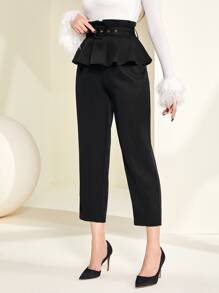 Modelyn Ruffle Trim Belted Trousers - Black - View 3