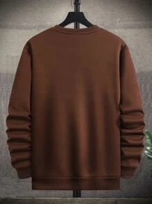 Manfinity Homme Hombres Sudadera ciervo & con estampado de slogan con forro térmico - Café integral - Ver 2