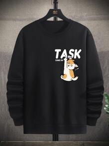 Manfinity Men Cartoon & Slogan Graphic Sweatshirt - Black - View 1