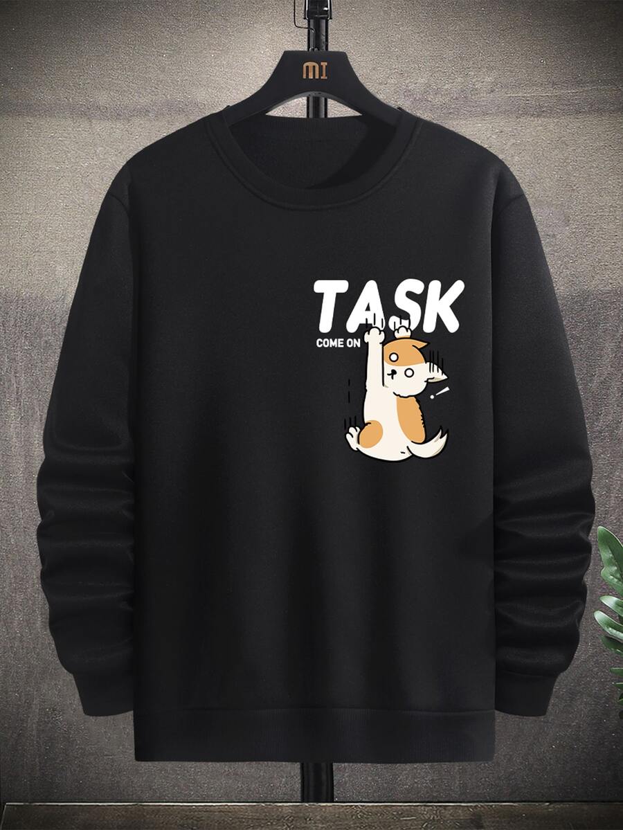 Manfinity Men Cartoon & Slogan Graphic Sweatshirt - Black - View 1