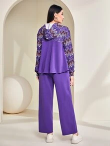 Mulvari con estampado de cheurón con cordón Capucha & con bolsillo oblicuo Pantalones - Morado Violeta - Ver 5