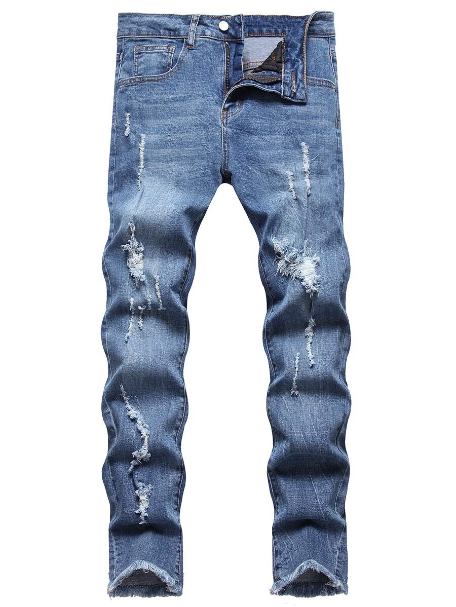 Manfinity Hombres Jeans ajustados con rasguños de gato desgarro crudo - Lavado ligero - Ver 1