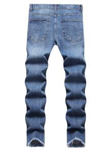 Manfinity Hombres Jeans ajustados con rasguños de gato desgarro crudo - Lavado ligero - Ver 2