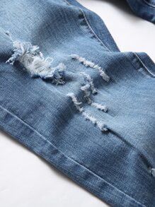 Manfinity Hombres Jeans ajustados con rasguños de gato desgarro crudo - Lavado ligero - Ver 4