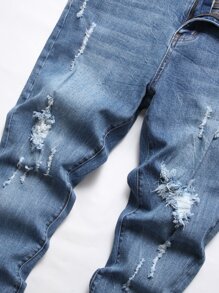 Manfinity Hombres Jeans ajustados con rasguños de gato desgarro crudo - Lavado ligero - Ver 6