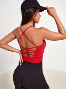 Crisscross Backless Sports Bra - Red - View 2