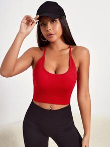 Crisscross Backless Sports Bra - Red - View 4