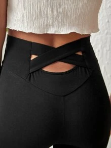 SHEIN 孕婦十字交叉後背鏤空喇叭褲