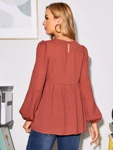 SHEIN 孕婦燈籠袖花邊下擺上衣