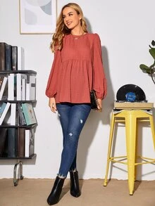 SHEIN 孕婦燈籠袖花邊下擺上衣